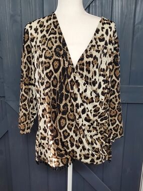 dressbarn Leopard Print Surplice Top in Tan and Black